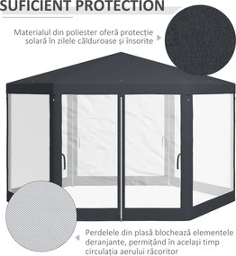 Outsunny Pavilion 4x4 m de Gradina Hexagonal cu Pereti din Plasa, 2 Usi si Picioare Reglabile, Pavilion din Metal si Poliester | Aosom Romania