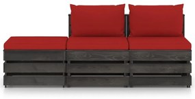 Set mobilier gradina cu perne, 3 piese, gri, lemn tratat