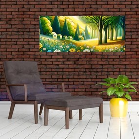 Tablou - Sat în galben-verde (120x50 cm)