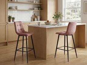 Scaun de bar ARCETO VELVET cu picioare negre, roz