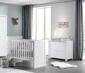 Set Pătuț Transformabil Copii ERIK: Pătuț 60x120 cm, Comodă cu 2 Sertare și Masă de Înfășat, Alb – Vipack