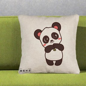 Perna Personalizata Panda Kawaii cu Bambus, 40x40 cm, Bej Canapea, Husa Detasabila, Perna Inclusa, BEKZ®