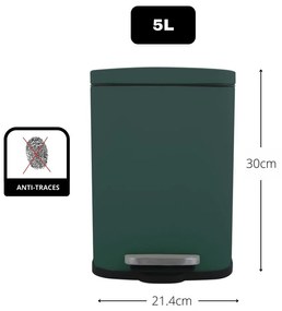 Coș de gunoi verde închis cu pedală din oțel 5 l Akira – Spirella