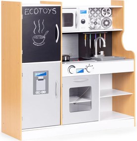 Bucătărie de jucărie din lemn cu sunet și bord LED accesorii metalice
