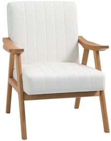 HOMCOM Fotoliu Tapitat în Design Scandi, Aspect de catifea, Cadru din Masiv de Lemn, 68 x 74 x 82cm, Crem | Aosom Romania