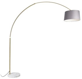 Lampă de arc din alamă cu abajur din stofă gri marmură 45 cm - XXL
