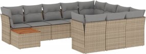vidaXL Set canapele de grădină, 11 piese, cu perne, bej, poliratan