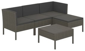 3094378 vidaXL Set mobilier de grădină cu perne, 5 piese, gri, poliratan