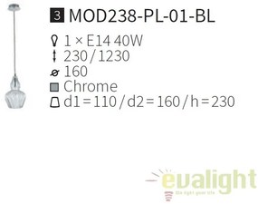 Pendul modern din sticla Eustoma, albastru deschis MYMOD238-PL-01-BL
