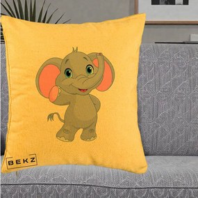 Perna Decorativa Pui de Elefant Kawaii, 40x40 cm, Galben, Husa Detasabila, Perna Inclusa, BEKZ®