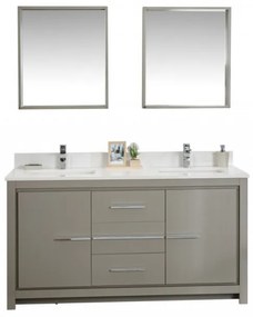 Set Mobilier Baie Superior 60, Include Dulap Baza cu Lavoar Dublu și 2 Oglinzi, 150 cm, Gri
