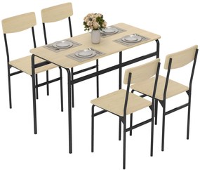 HOMCOM Set de Masă Rectangulară și 4 Scaune, Negru și Culoare Lemn | Aosom Romania
