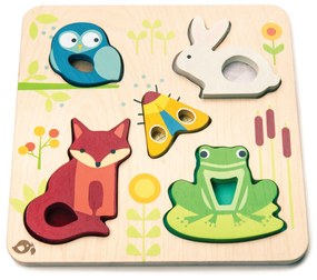 Tender Leaf Toys - Puzzle educativ senzorial tactil Animalute din padure din lemn -  Touchy Feely Animals