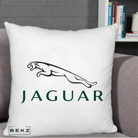 Perna Personalizata cu emblema Jaguar, 40x40 cm, Alb Pufos, Husa Detasabila, Perna Inclusa, BEKZ®