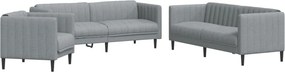 vidaXL Set de canapele, 3 piese, gri deschis, textil