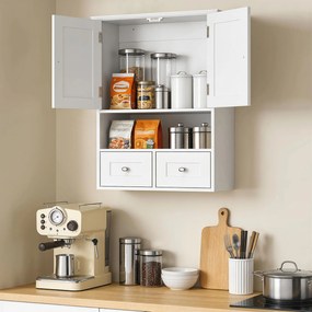 Kleankin Dulap de Perete pentru Baie cu 2 Uși, un Raft Deschis și 2 Sertare, Mobilier Multifuncțional, 50,8x17,8x66 cm, Alb | Aosom Romania