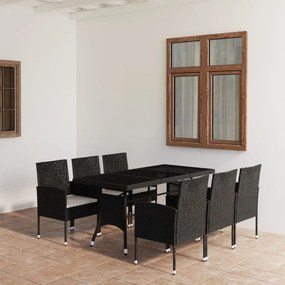 Set mobilier de gradina, 7 piese, negru, poliratan Alb si negru, Lungime masa 170 cm, 1