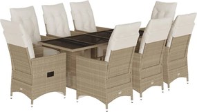 vidaXL Set bistro de grădină, 9 piese, cu perne, bej, poliratan