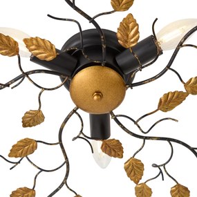 Plafoniera vintage neagră cu auriu 50 cm 3 lumini - Foglie