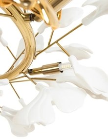 Lustra Suspendata, Metal Auriu, Petale Flori Albe, FLORA 80 PP