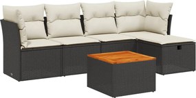 vidaXL Set mobilier de grădină cu perne, 6 piese, negru, poliratan