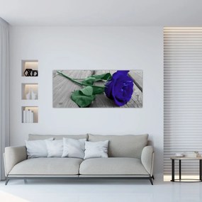 Tablou - Trandafir albastru cu tulpina verde (120x50 cm)
