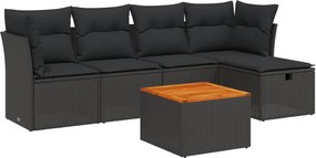 vidaXL Set mobilier de grădină cu perne, 6 piese, negru, poliratan