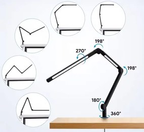 Lampă de birou flexibilă cu clemă, tactilă și dimabilă, LED/12W/230V, neagră