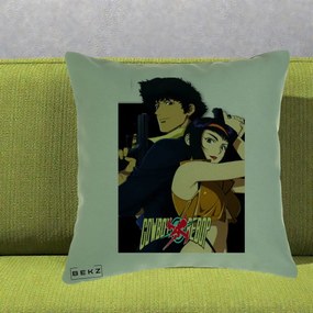 Perna Personalizata Cowboy Bebop Spike si Faye Poster, 40x40 cm, Verde, Husa Detasabila, Perna Inclusa, BEKZ®