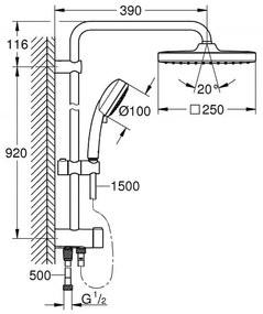 Pachet: Coloana dus Grohe Tempesta 250,palarie patrata, baterie cada/dus Grohtherm 1000 (26694000,  34816003 )