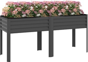Outsunny Pat de grădină înălțat din metal, cutie de plantare extra mare cu traverse de întărire și insert din material nețesut, 180 x 55 x 80 cm, gri închis | Aosom Romania