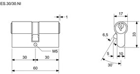 Cilinru Richter ES.30/30.NI 30+30 mm, 6 buc. chei