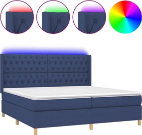 vidaXL Pat cu arcuri, saltea și LED, albastru, 200x200 cm, textil