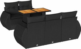 vidaXL Set mobilier de grădină cu perne, 6 piese, negru, poliratan
