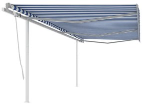 Copertina retractabila manual cu stalpi, albastru alb, 6x3,5 m