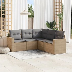 vidaXL Set canapele de grădină cu perne, 5 piese, bej, poliratan