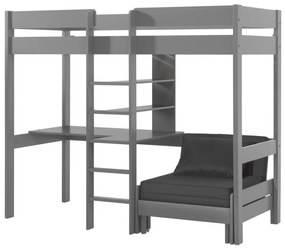 PINO Pat copii LOFT CU CANAPEA EXTENSIBILĂ 90 X 200 CM GRI