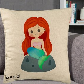 Perna Personalizata Sirena Kawaii Roscat, 40x40 cm, Bej, Husa Detasabila, Perna Inclusa, BEKZ®
