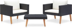 vidaXL Set mobilier de grădină cu perne, 3 piese, negru, poliratan