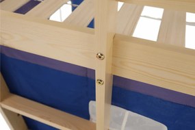 Pat înălţat cu masă PC, lemn de pin/albastru, ALZENA