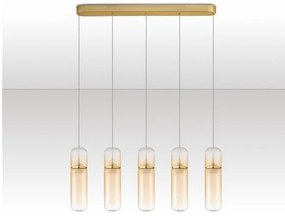 Lustra moderna cu 5 pendule LED, Metal, Auriu, Sticla, Amber, Norma