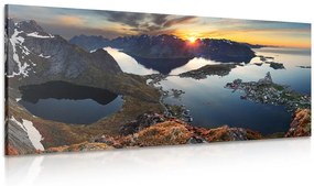Tablou panoramă muntoasă cu apus de soare