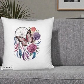 Perna Personalizata Prinzator de Vise cu Fluture si Trandafiri, 40x40 cm, Alb Pufos, Husa Detasabila, Perna Inclusa, BEKZ®