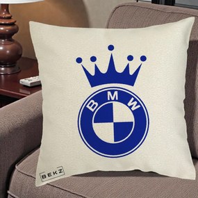 Perna Personalizata cu emblema BMW si Coroana, 40x40 cm, Ecru, Husa Detasabila, Perna Inclusa, BEKZ®