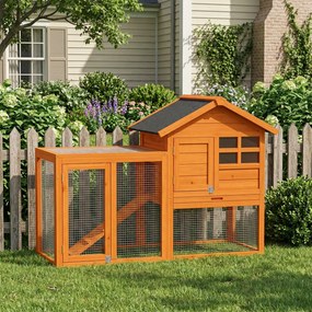 PawHut Coteț iepuri 2 etaje coteț cu acoperiș bituminos impermeabil parc exterior rampă uși lemn 123,5x62,6x92,5 cm Portocaliu | Aosom Romania