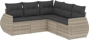 vidaXL Set canapele de grădină cu perne, 5 piese gri deschis poliratan