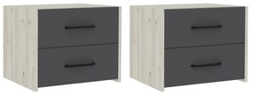 Set 2 Noptiere Malmo, 2 Sertare, Stejar Alb/Antracit, 50 x 40 x 40 cm