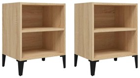 805804 vidaXL Noptiere cu picioare metal, 2 buc., stejar sonoma, 40x30x50 cm