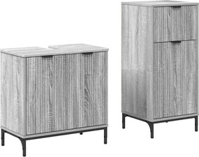 vidaXL Set de mobilier pentru baie cu sertar cu raft 2 pcs Gri Sonoma