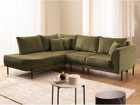 Colțar verde cu tapițerie din chenille (cu colț pe partea stângă/în formă de ”L”) Mauris – Ropez